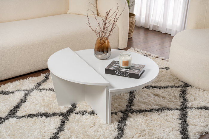 Nordure Mesa de Centro Orion - Blanca, Mesa Grande 90x30x60 cm, Mesa Pequeña 85x35x30 cm